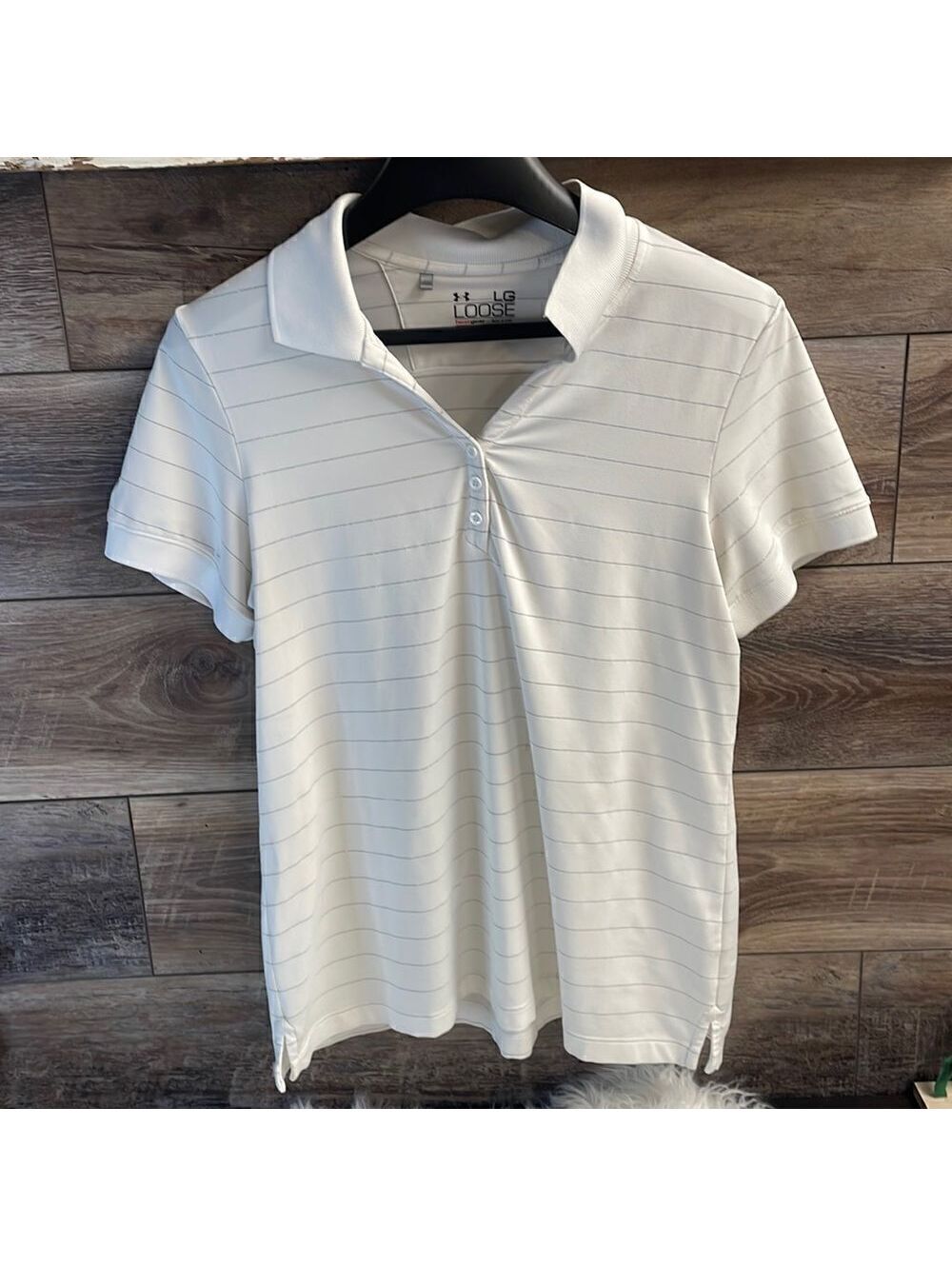 Under Armour HeatGear The Legend Women’s Large White Striped Golf Polo Shirt